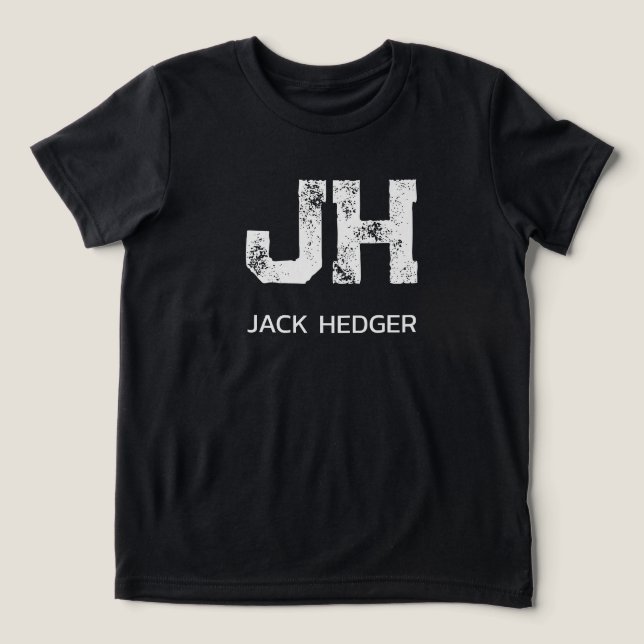 CAMISETA MINIMALIST WHITE TWO LETTER MONOGRAM NAME BLACK (Design frontal)