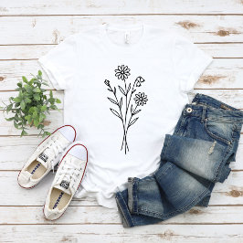 Camiseta Minimalist Wildflower Botanical Bouquet Line Art