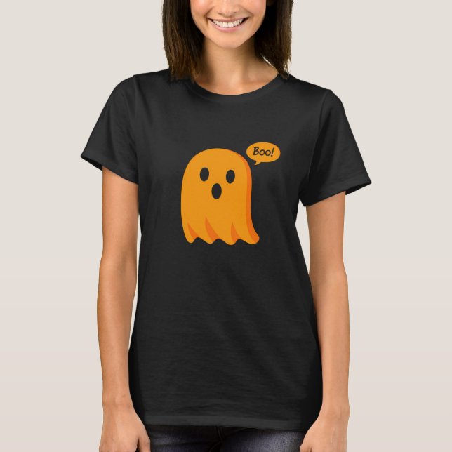 Camiseta Minimalista de Fantasma Laranja de Desenh (Frente)