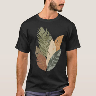 Camiseta Minimalista de Folhas Botânicas em Tons T