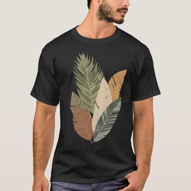 Camiseta Minimalista de Folhas Botânicas em Tons T (Frente)