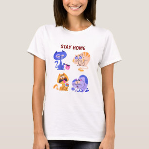 Camiseta Minimalista de Gato Amoroso Fique em Casa