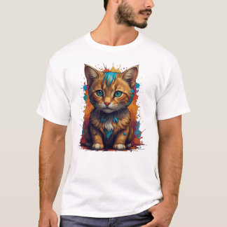 Camiseta Minimalista de Gato Laranja Estilo Aconch