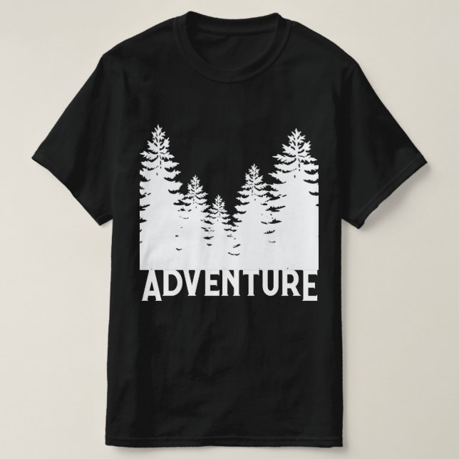 Camiseta Mínimo, árvore de pínus preto e branco Aventura T- (Frente do Design)