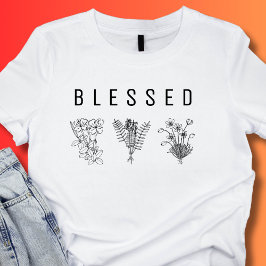 Camiseta Mínimo BÊNDIO Três Flores Selvagens Brancas Negras