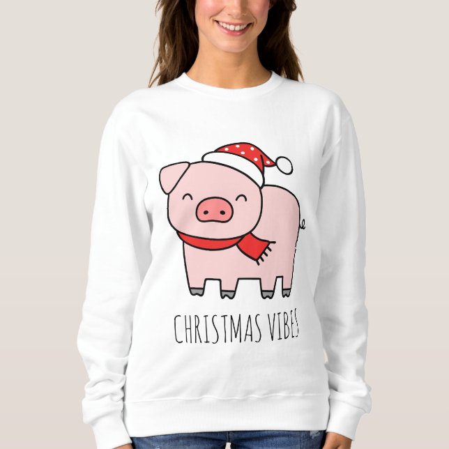 Camiseta Mínimo de vibrações para o Natal de Suíno Rosa Bon (Frente)
