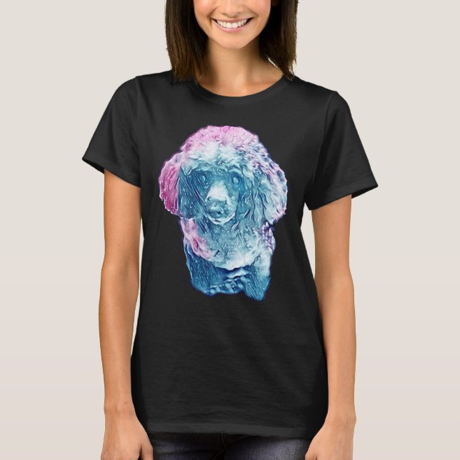 Camiseta Minipoodle de galáxia azul longo (Frente)