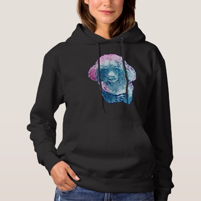 Camiseta Minipoodle de galáxia azul longo (Frente)