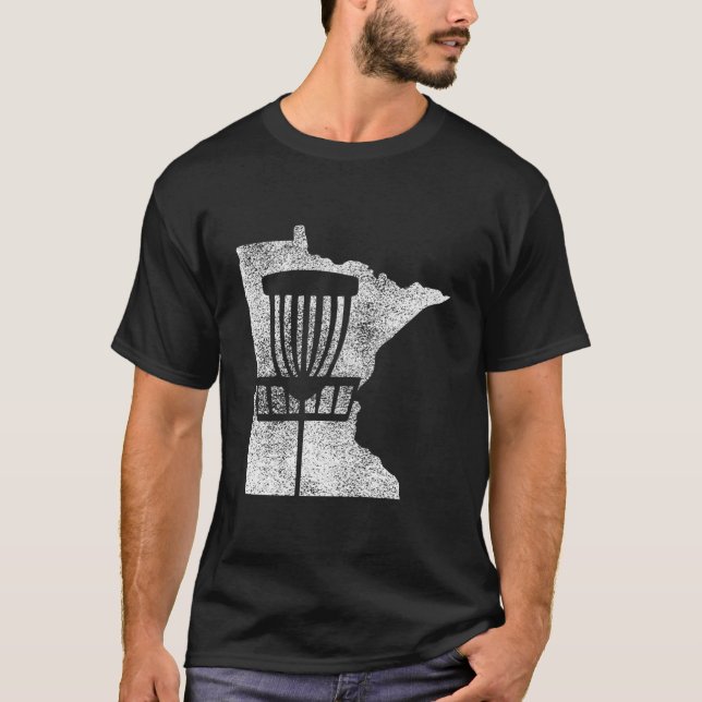 Camiseta Minnesota Disc Golf Estado Com Cesto Em Distress (Frente)