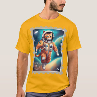 Camiseta Mire para a camisa-T do astronauta do gatinho da l