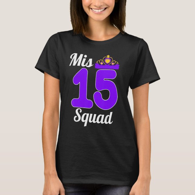 Camiseta MIS 15 Quadrado Quinceanera Violet Festa de aniver (Frente)