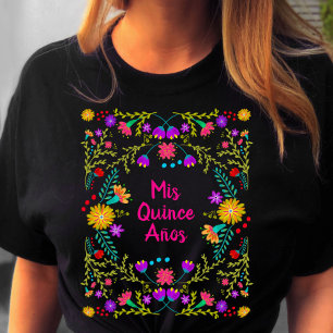 Camiseta Mis Quince Anos Mexicano Fiesta Black Pink Birday