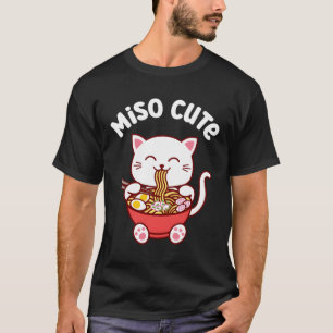 Camiseta Miso Cute Engraçado Gato Come Ramen Noodle Soup Ka