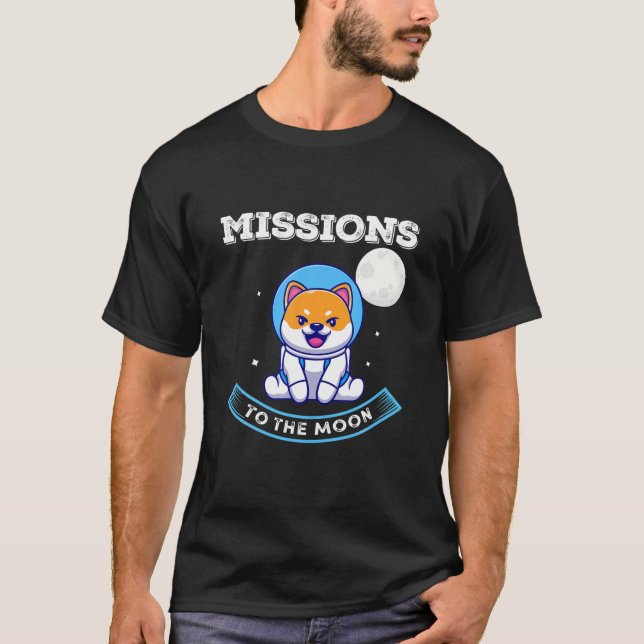 Camiseta Missão Doge-1 À Moon Doge-Coin Funny Shiba I (Frente)