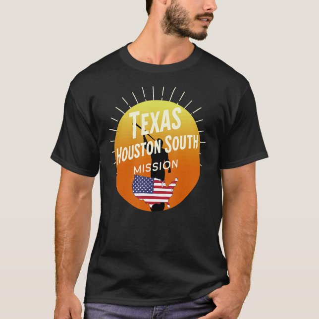 Camiseta Missionário da Missão LDS do Texas Houston South M (Frente)