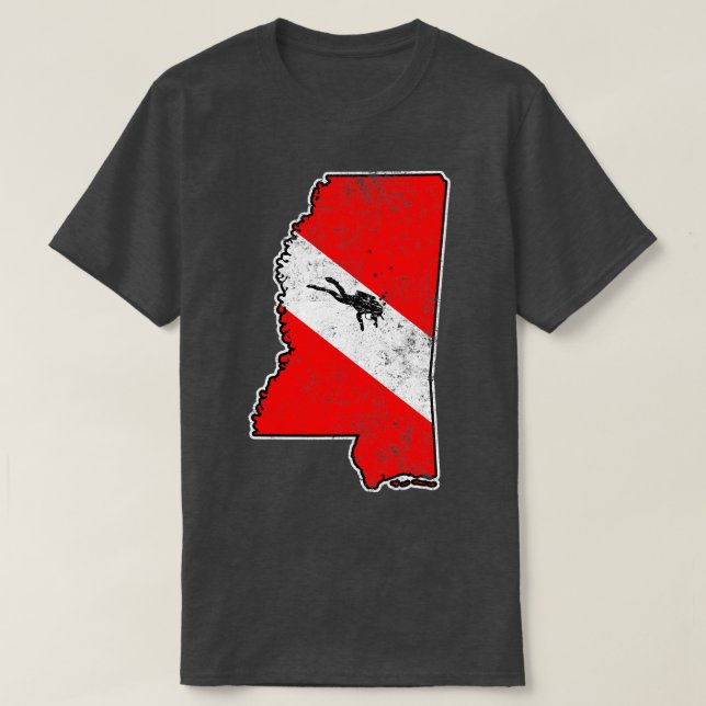 Camiseta Mississípi Dive Flag Scuba Merge State Map Dive (Frente do Design)