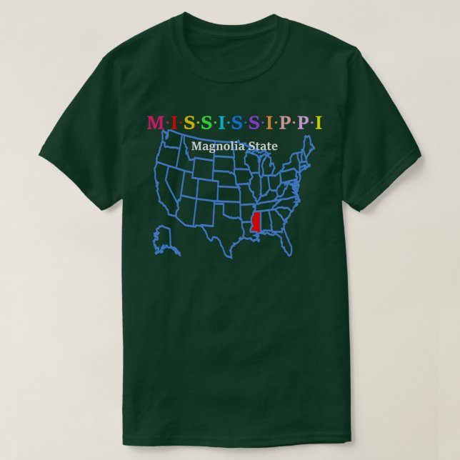 Camiseta Mississippi EUA Magnolia State With Map (Frente do Design)