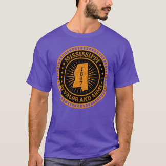 Camiseta Mississippi MS Mapa Slogan Lema Por Valor e Armas