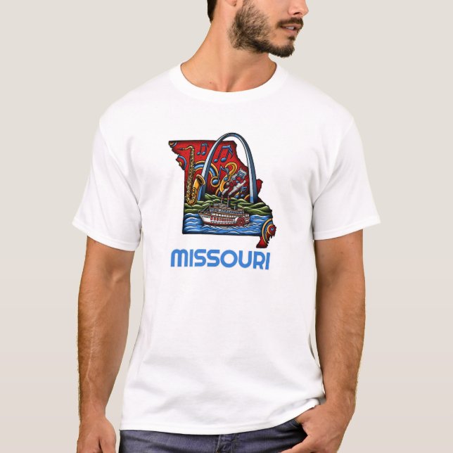 Camiseta Missouri State Tattoo Style Gateway Arch Riverboat (Frente)