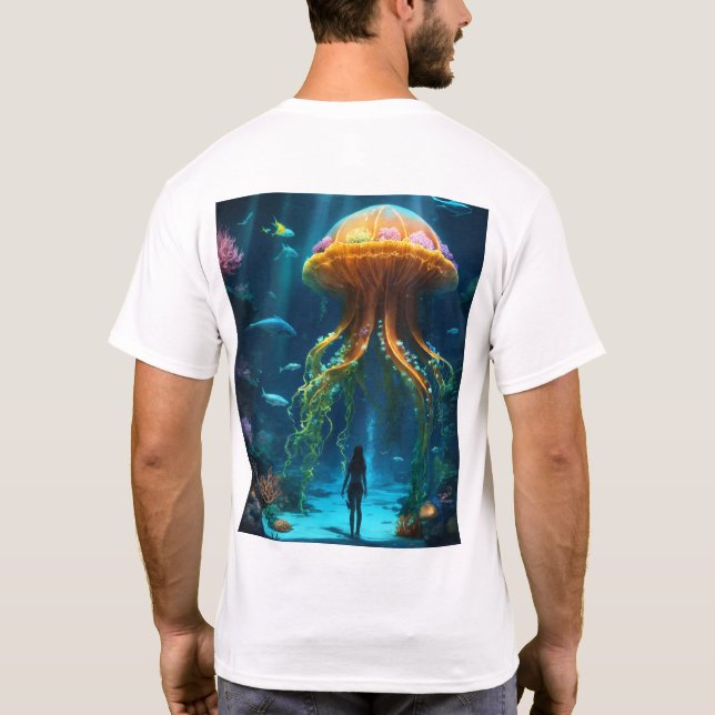 Camiseta mistério do mar profundo com água-viva (Verso)