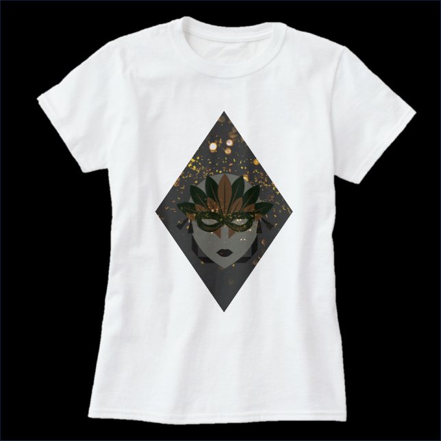 Camiseta Misteriosa Mascarada de Bronze e Glitter Preto (Criador carregado)