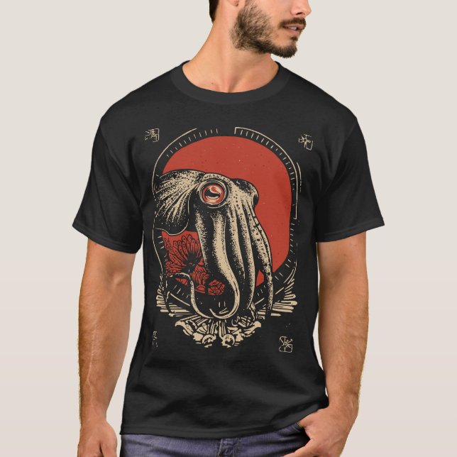 Camiseta Misterioso Cuttlefish Ocean Creature Vintage Art (Frente)