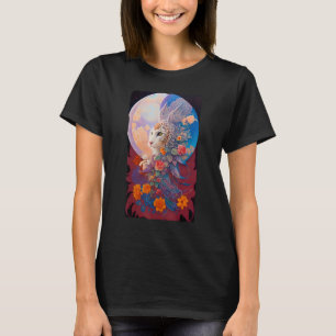 Camiseta Misterioso Gato da Lua Real com Asas e Fluxo de re