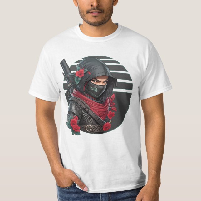 Camiseta Misterioso guerreiro Ninja com espada e espada ver (Frente)
