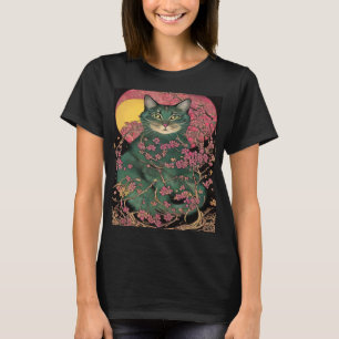 Camiseta Mística Gráfica De Moon E Gato Crescente