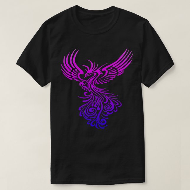 Camiseta Mistura de Cores Lilases Rosa Phoenix Artística (Frente do Design)