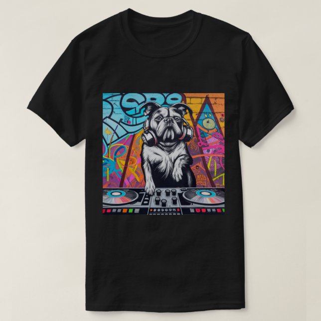 Camiseta Mistura girável de rua de Grafite de Cachorro DJ (Frente do Design)