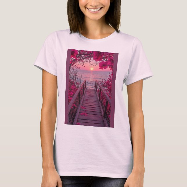 Camiseta misturada rosa com design rosa (Frente)