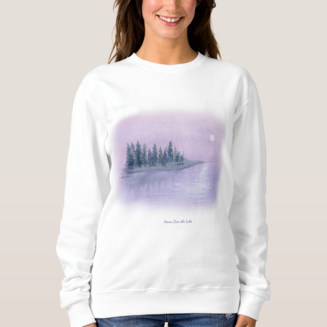 Camiseta Misty Night Purple Haze Moon Risen sobre o lago (Frente)