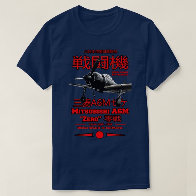 Camiseta Mitsubishi A6M Zero A6M Aeronave de combate (Frente do Design)