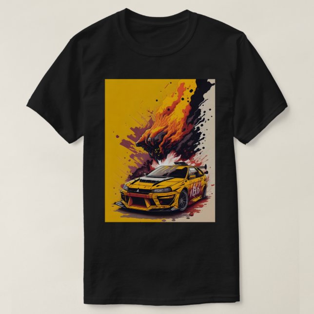 Camiseta Mitsubishi EVO - Carro mais legal em amarelo (Frente do Design)