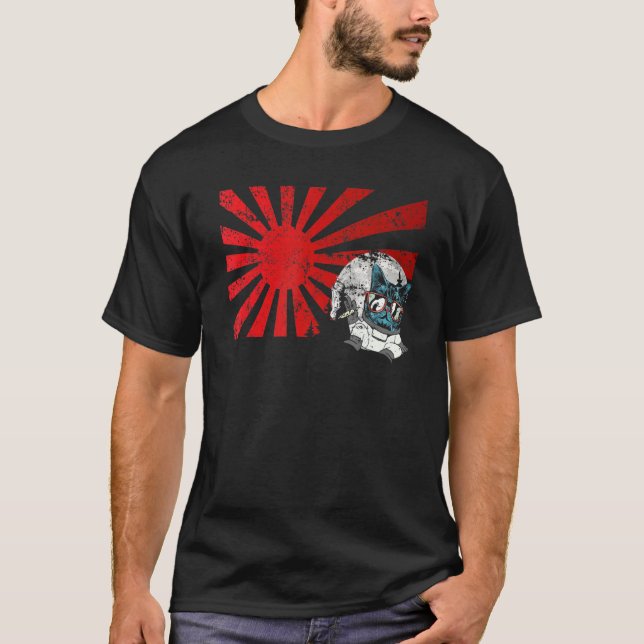 Camiseta Mitsune Japonês Gato Refrigerado Máscara Art Sunse (Frente)