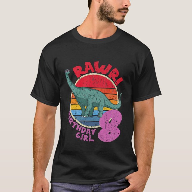 Camiseta Miúdas 8º Aniversário Eu Rawr! Brachiosaurus I Fam (Frente)