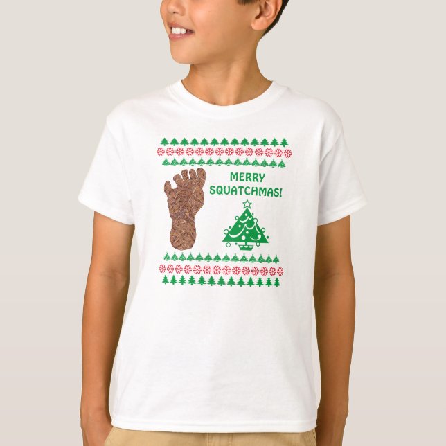 Camiseta Miúdos alegres de Squatchmas Bigfoot da trilha de (Frente)