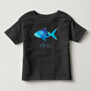 Camiseta Miúdos azuis do oceano dos peixes da aguarela