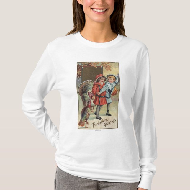 Camiseta Miúdos que guardaram uma abóbora, perus (Frente)