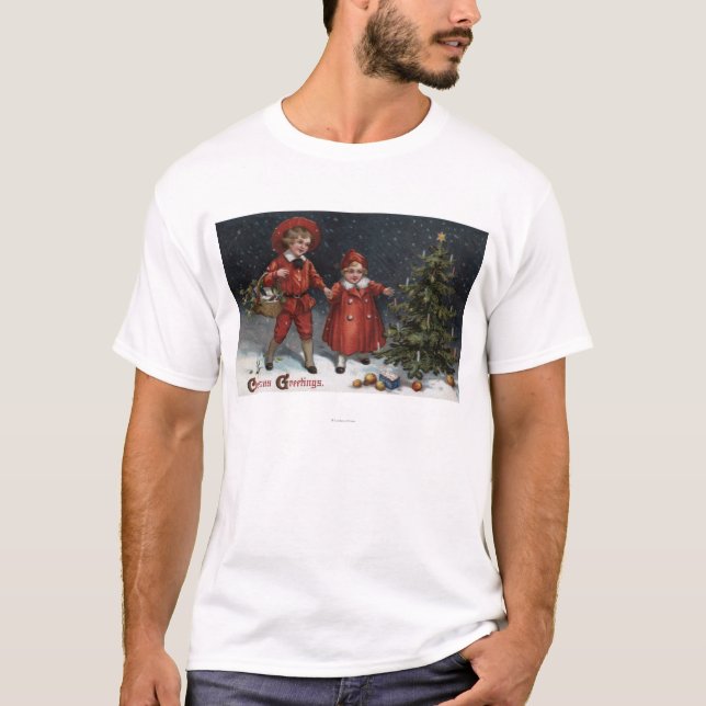 Camiseta Miúdos terminados decorando a árvore (Frente)