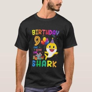 Camiseta Miúdos Tubarão-Bolo-Bolo 9º Aniversário Garota