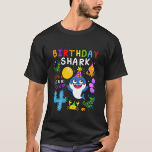 Camiseta Miúdos Tubarão-Cute-Bebê 4º Aniversário Garot
