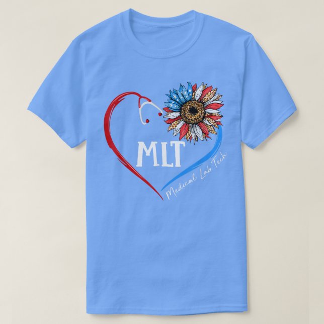 Camiseta MLT Medical Lab Tech EUA Sunflower Stethoscope Hea (Frente do Design)