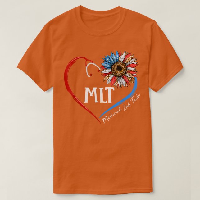 Camiseta MLT Medical Lab Tech USA Sunflower Stethoscope Hea (Frente do Design)