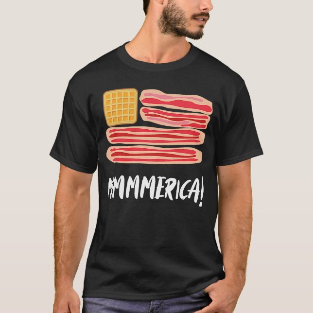 Camiseta Mmmmerica Pancakes E Bacon America Breakfast Mea (Frente)
