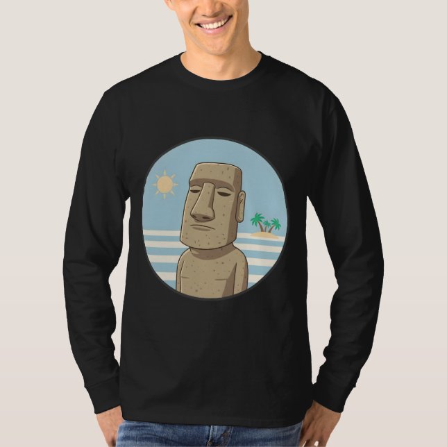 Camiseta Moai Pacífico ao Pôr do Sol (Frente)