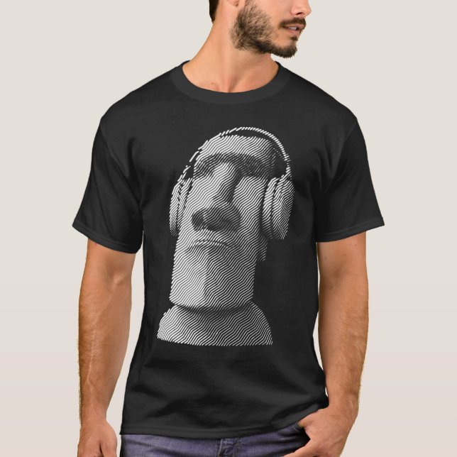 Camiseta 🎧 Moai que veste fones de ouvido (Frente)