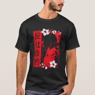 Camiseta Moça de Animação Triste Antissocial Suave