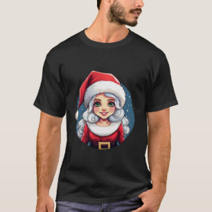 Camiseta moça de desenho animado vestida de Natal garota c